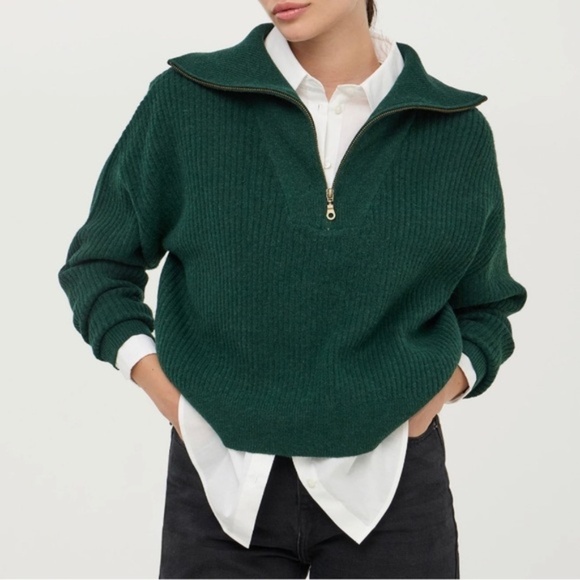 Green La Ligne quarter zip sweater: Large - Picture 1 of 5